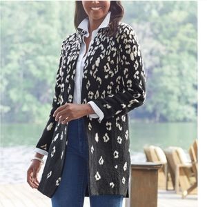 Talbots Animal Print Black and White Open Cardigan Size Large